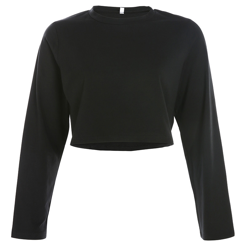 Casual γυναικείο κοντό μπλουζάκι με μακρύ μανίκι σε λευκό και μαύρο χρώμα