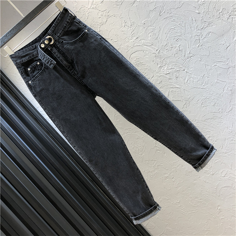 Blugi lungi casual de damă în albastru și negru