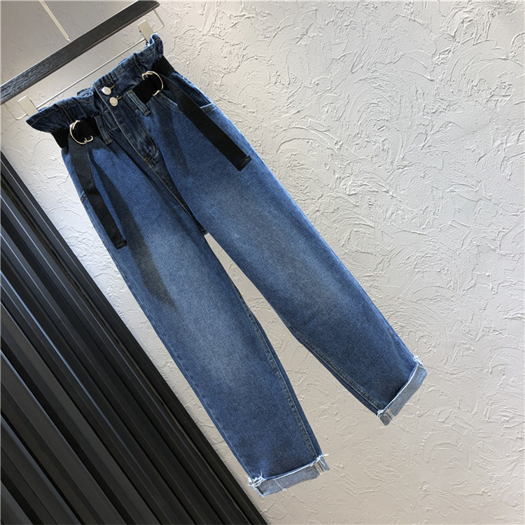 Női farmer új modell magas derékkal és kék övvel