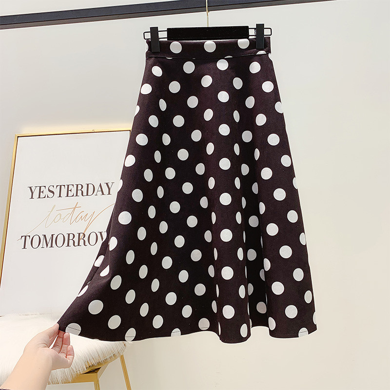 Női pöttyös szoknya magas derékkal, négy színben