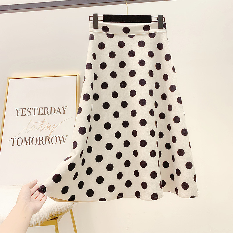 Női pöttyös szoknya magas derékkal, négy színben