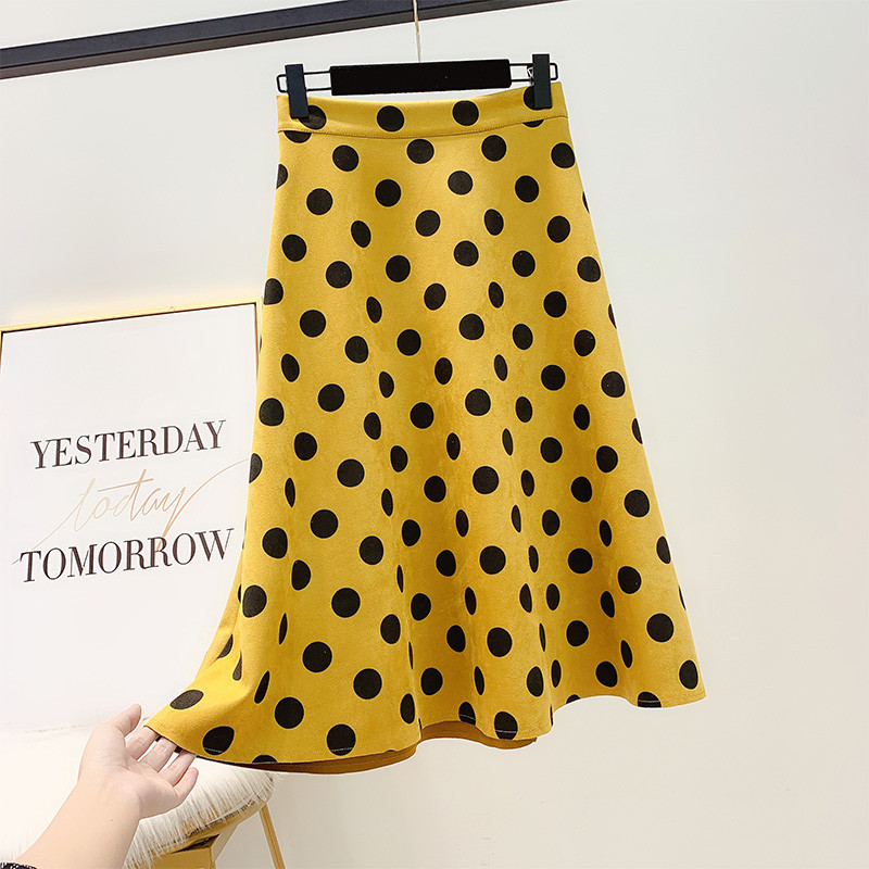 Női pöttyös szoknya magas derékkal, négy színben