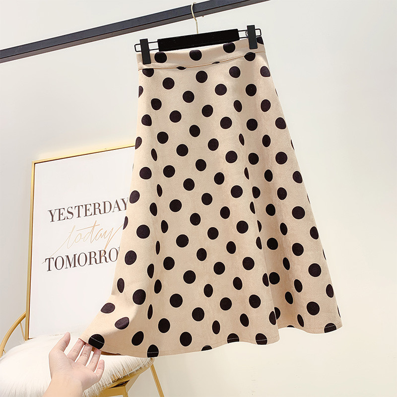 Női pöttyös szoknya magas derékkal, négy színben