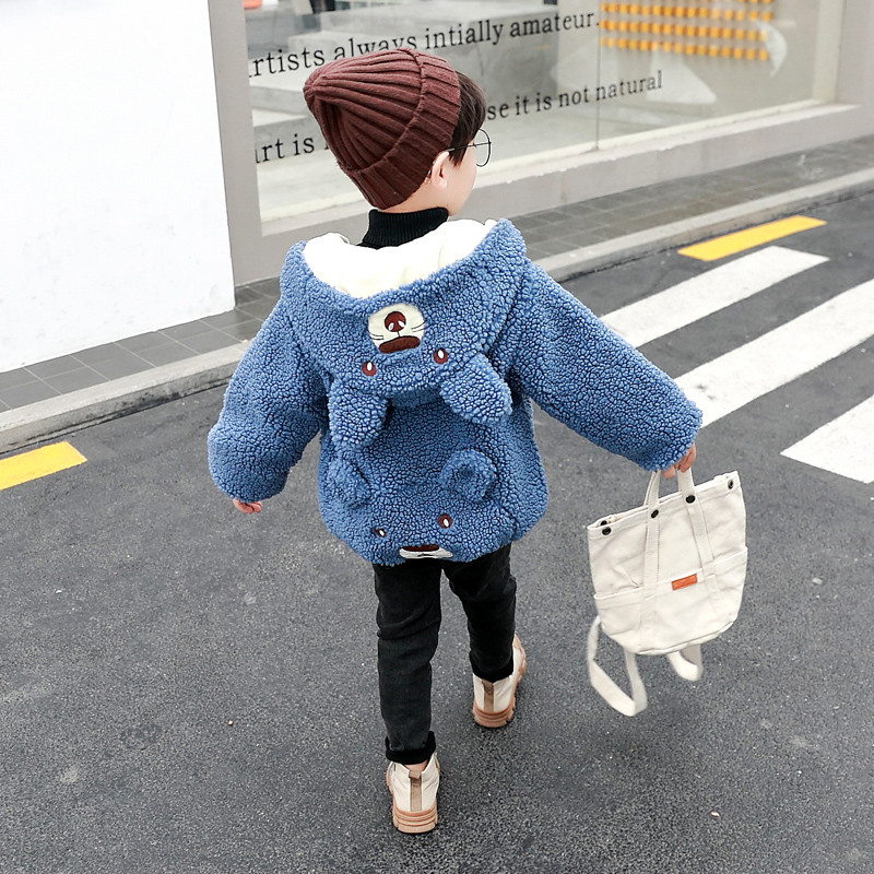 Geaca pentru copii albastru si maro cu element 3D pentru baieti