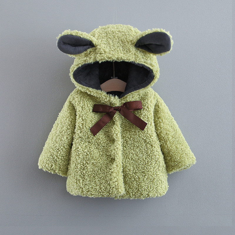 Geacă modernă pentru bebeluși cu nasturi și glugă în galben, verde și portocaliu