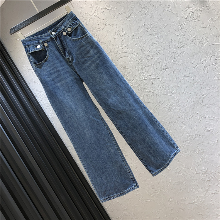 Női magas derekú farmer kék széles modellben