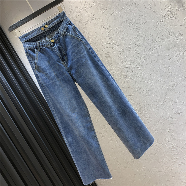 Blugi casual de dama cu talie inalta si buzunar in albastru