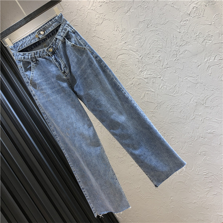 Blugi casual de dama cu talie inalta si buzunar in albastru