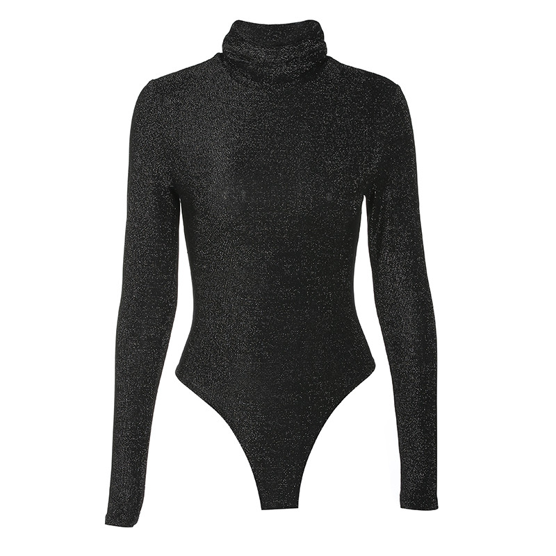 Body de dama modern cu guler inalt si maneci lungi in negru