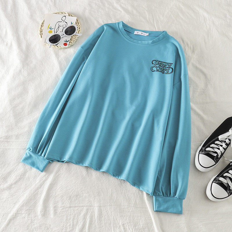 Kék-fehér hosszú ujjú női blúz