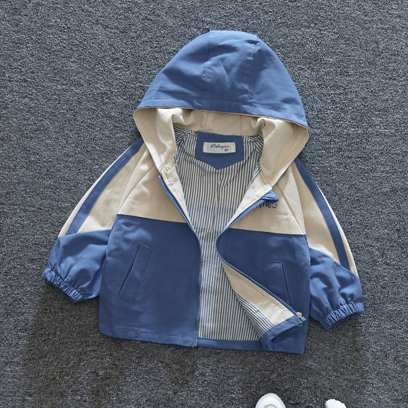 Geaca moderna pentru copii in verde si albastru cu aplicatie pentru baieti