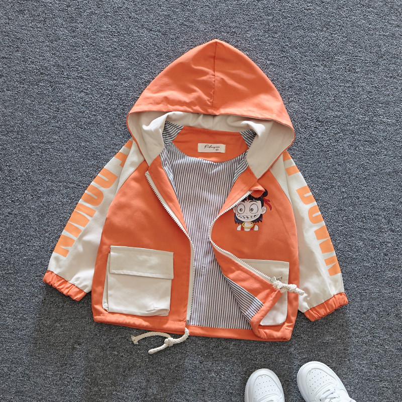 Geaca pentru copii in albastru si portocaliu cu aplicatie pentru baieti