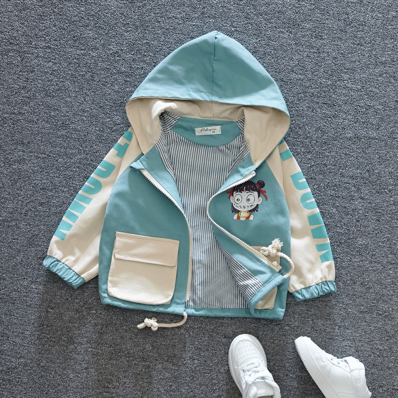 Geaca pentru copii in albastru si portocaliu cu aplicatie pentru baieti