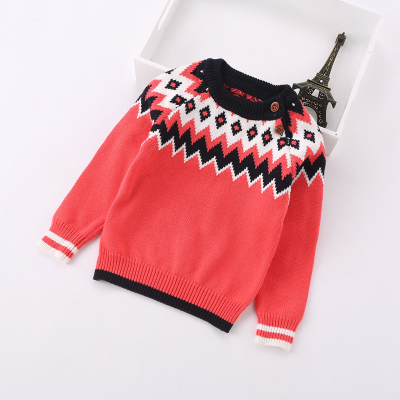 Pulover modern pentru copii cu decolteu O si nasturi in mai multe culori