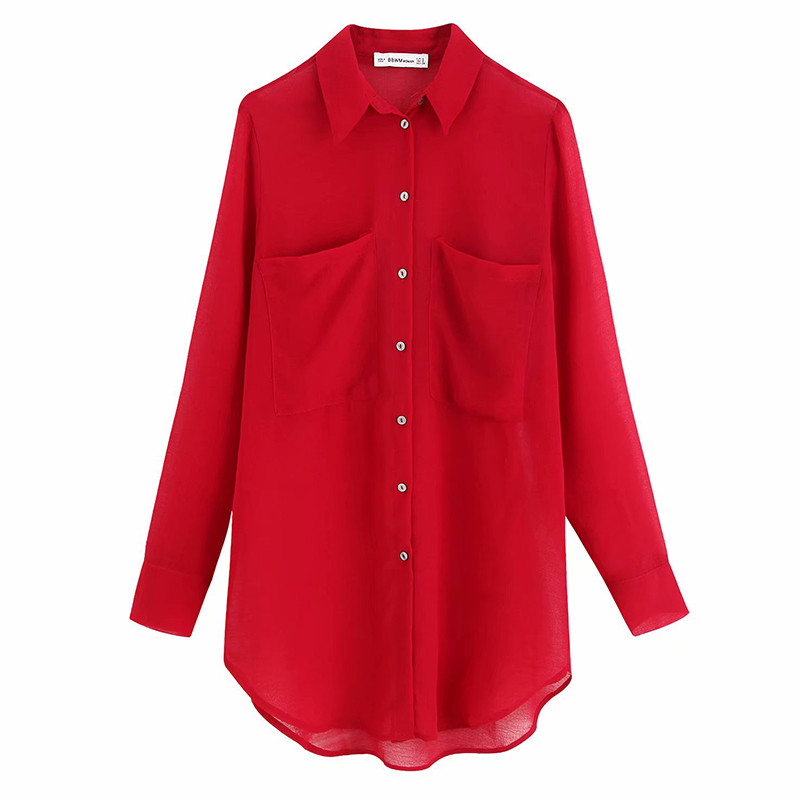 Cămașă elegantă de damă - model larg și lung în roșu