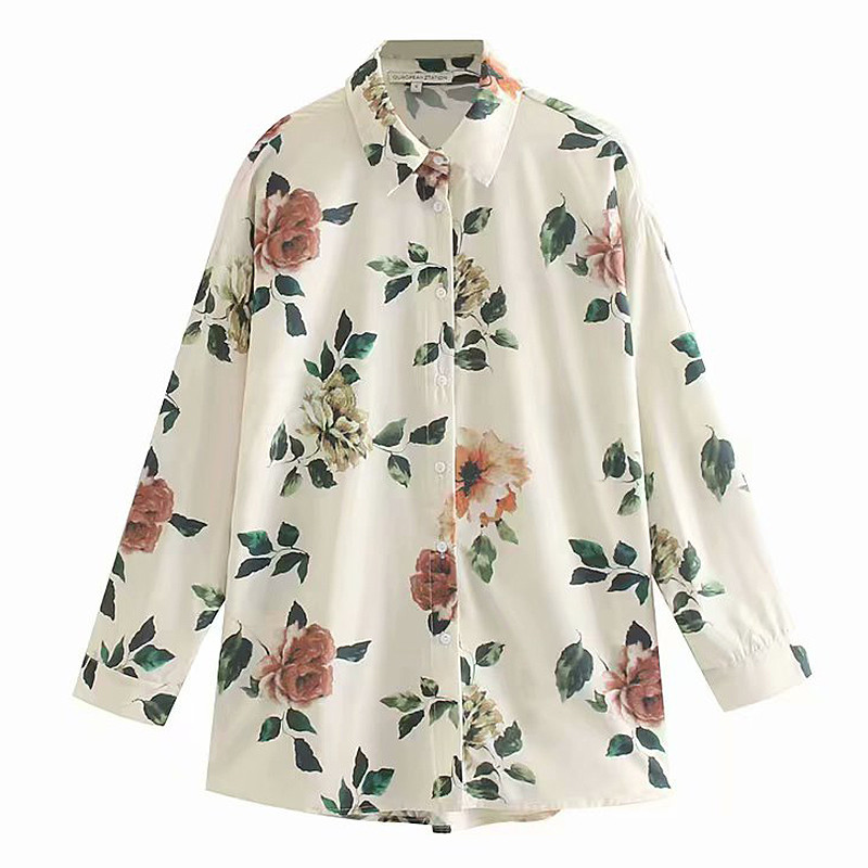 Modern női ing virágmintával és klasszikus gallérral
