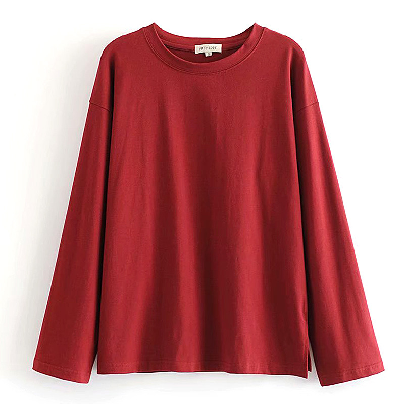 Bluză casual de damă cu decolteu rotund de culoare visiniu