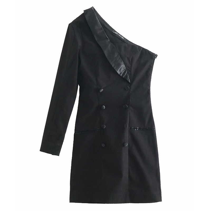 Rochie elegantă de damă, cu o mânecă, de culoare neagră