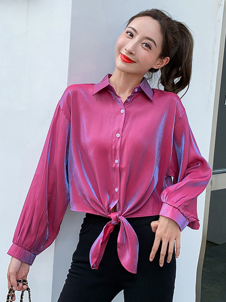 Camasa moderna de dama cu maneca lunga in doua culori