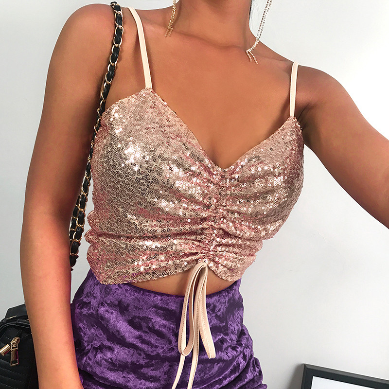 Maieu modern de damă cu bretele subțiri și paiete