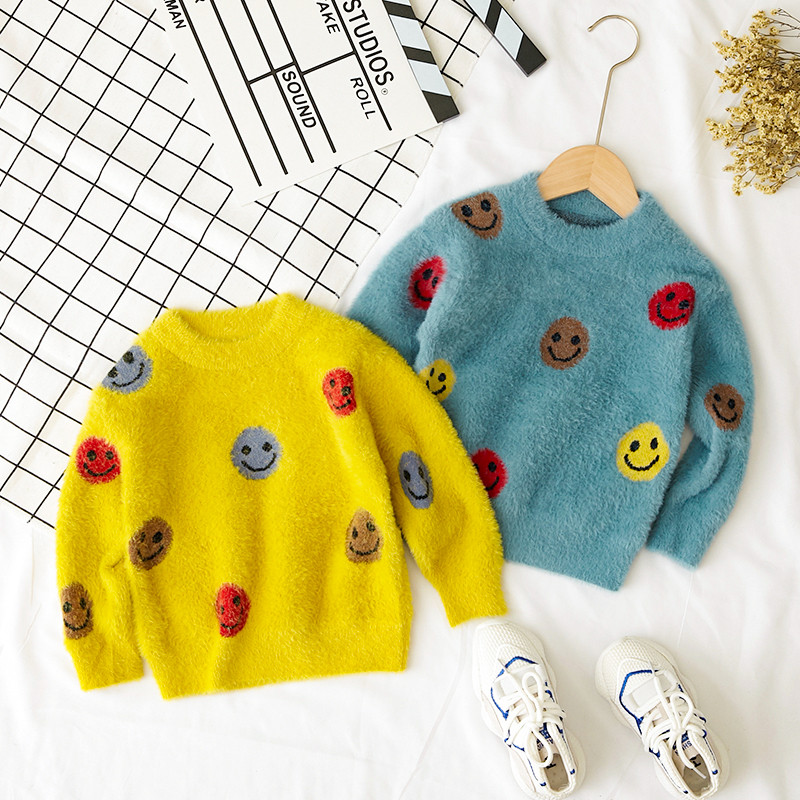 Модерен детски пуловер в три цвята с О-образно деколте за момчета