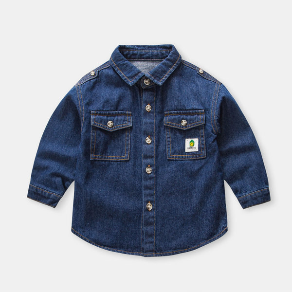 Нов модел детска риза с джобове и класическа яка за момчета в син цвят