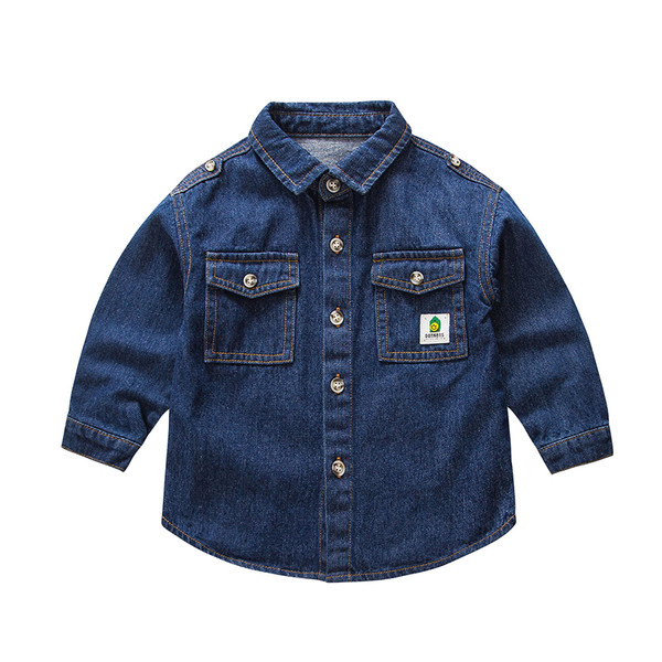 Нов модел детска риза с джобове и класическа яка за момчета в син цвят