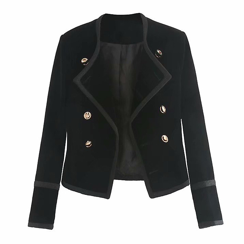 Стилно дамско палто с шпиц деколте в черен цвят 