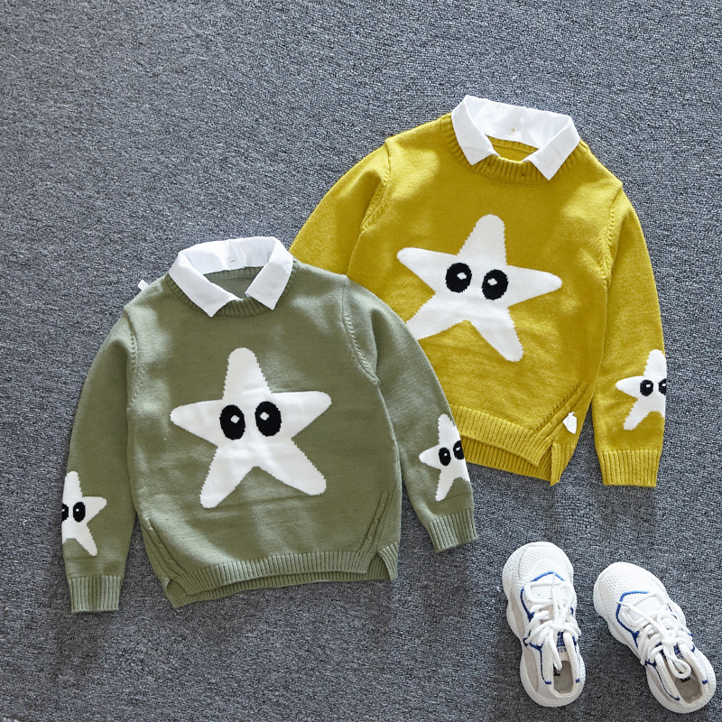 Модерен детски пуловер в три цвята с класическа яка за момчета