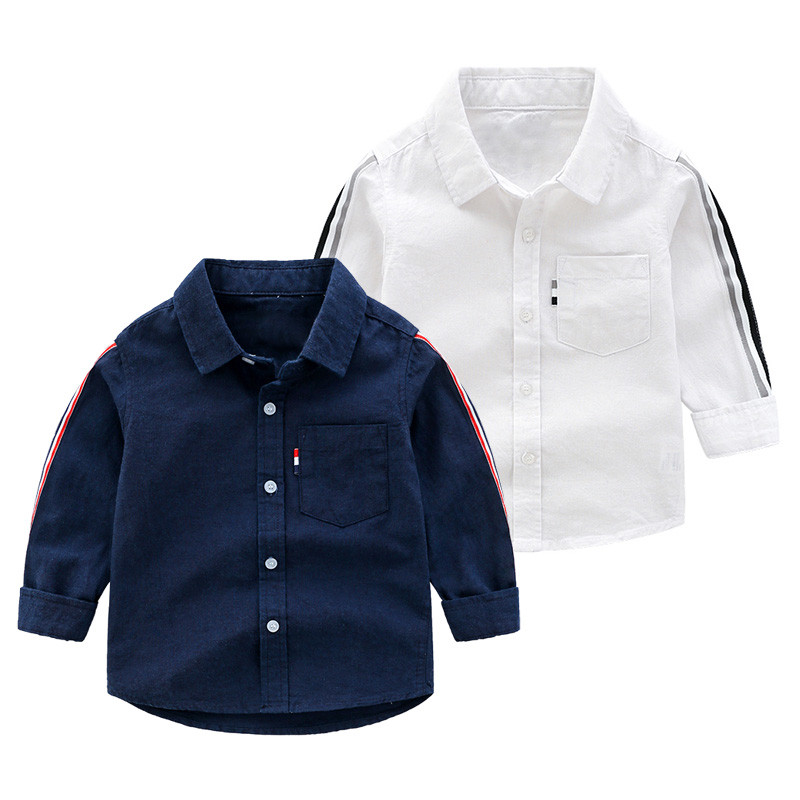 Актуална детска риза с класическа яка и кант в бял и син цвят