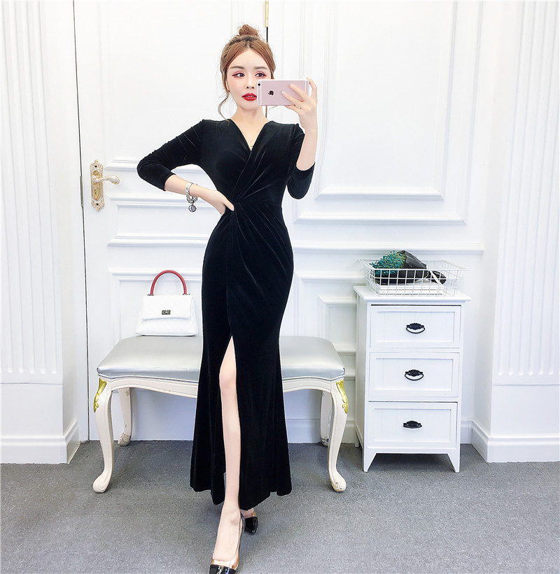 Elegáns női hosszú ruha hasítékkal, három színben