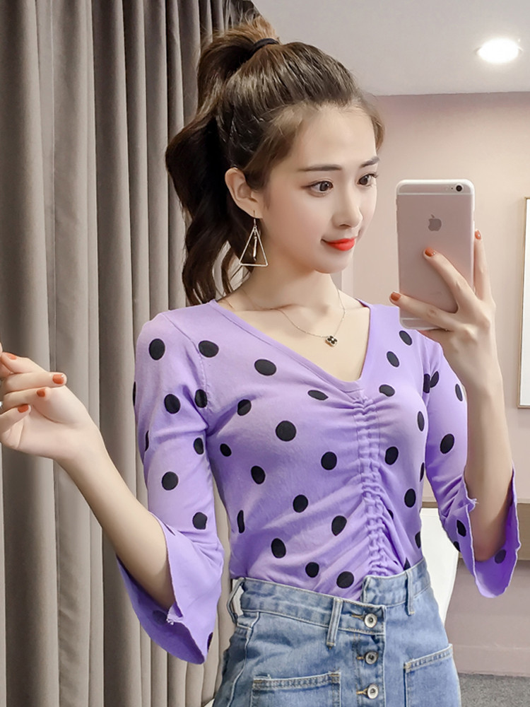 Γυναικεία μπλούζα υψηλής πουά  με λαιμόκοψη