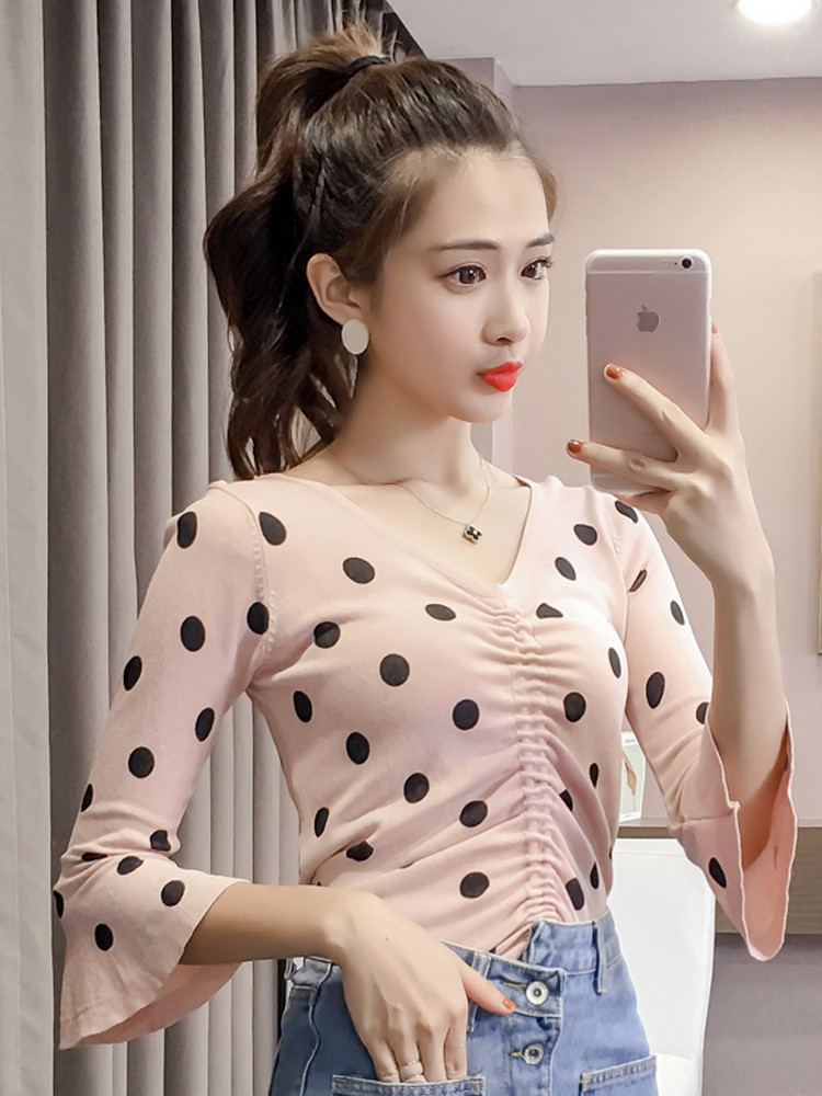 Γυναικεία μπλούζα υψηλής πουά  με λαιμόκοψη