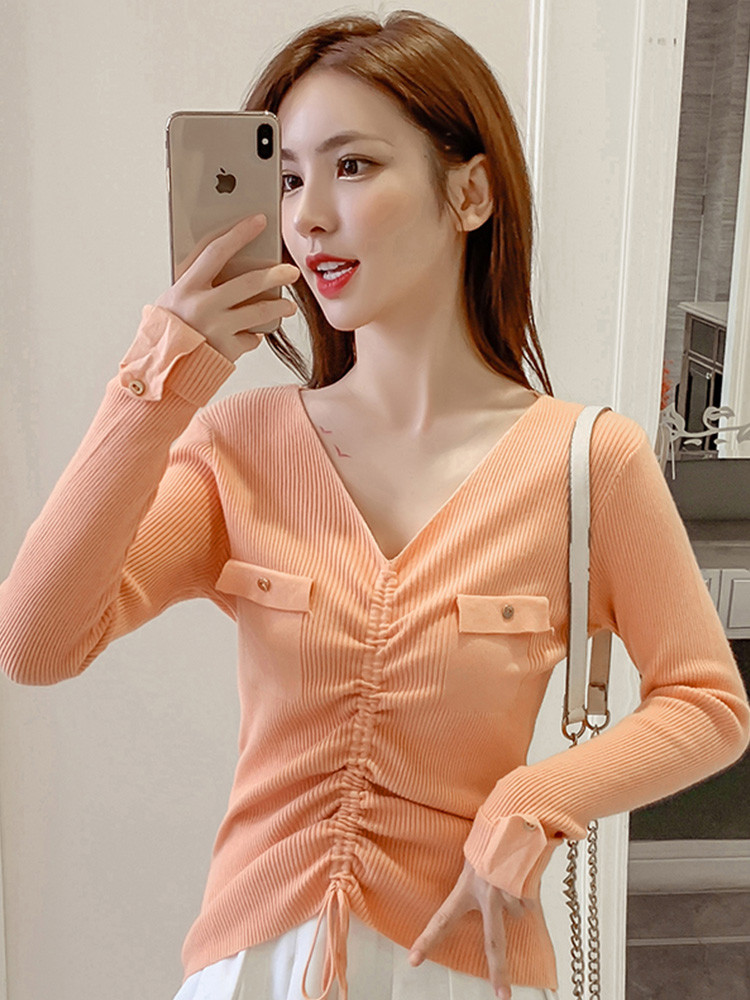 Bluză casual de damă cu decolteu și cravată spitz