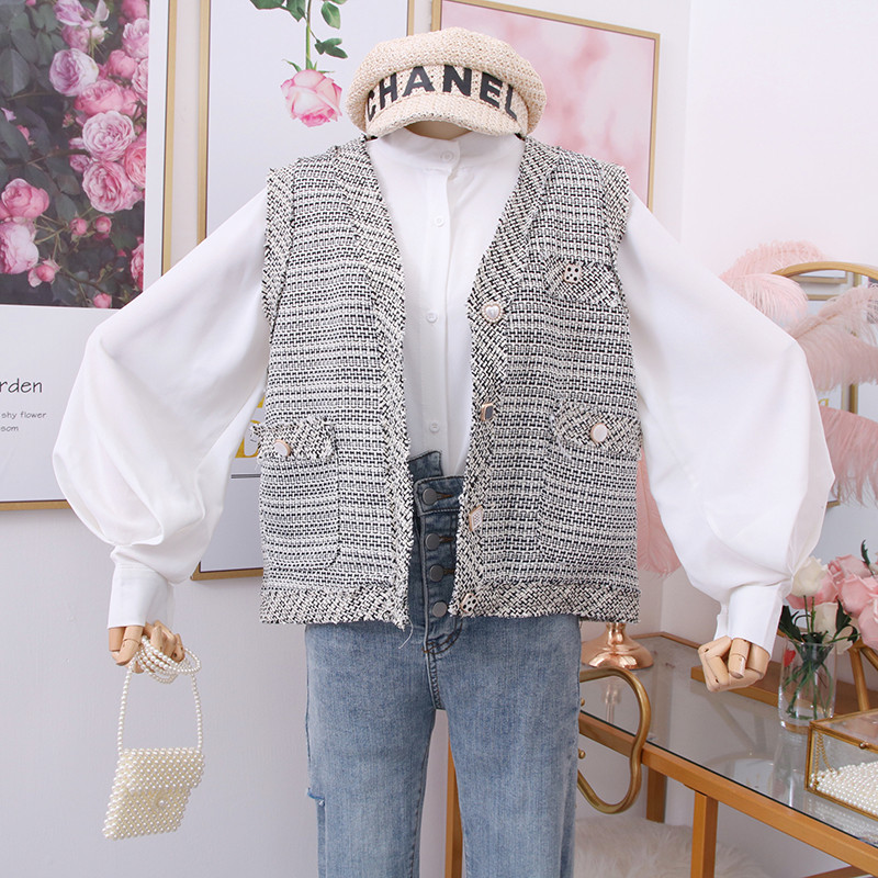 Model nou de vestă de damă cu nasturi și buzunare în verde, roz și negru