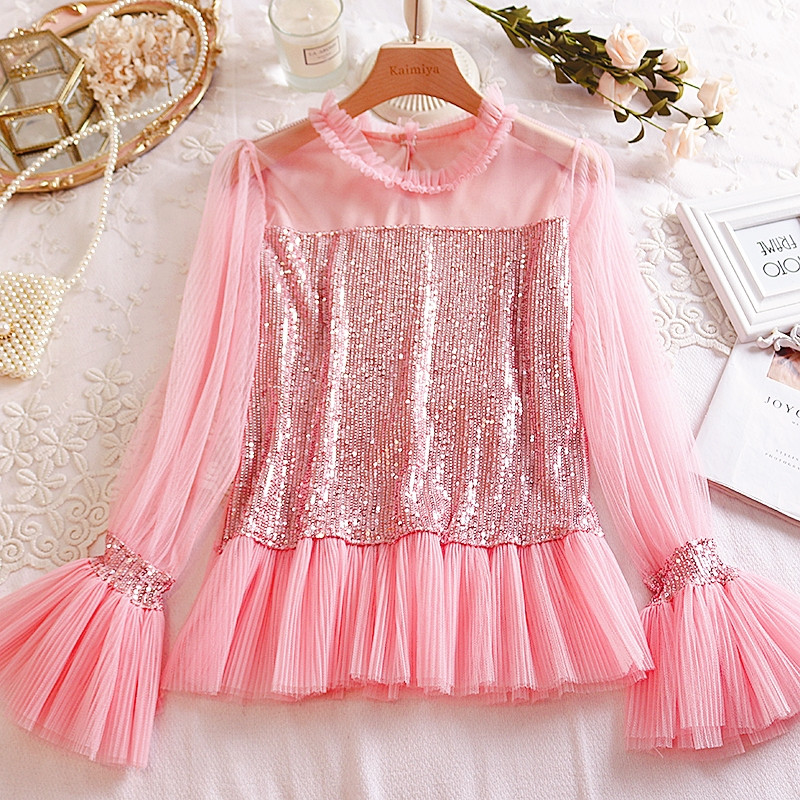 Modern női blúz flitterekkel és tüllel, négy színben