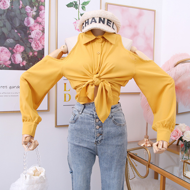 Cămașă modernă de damă cu guler clasic și umerii goi în mai multe culori