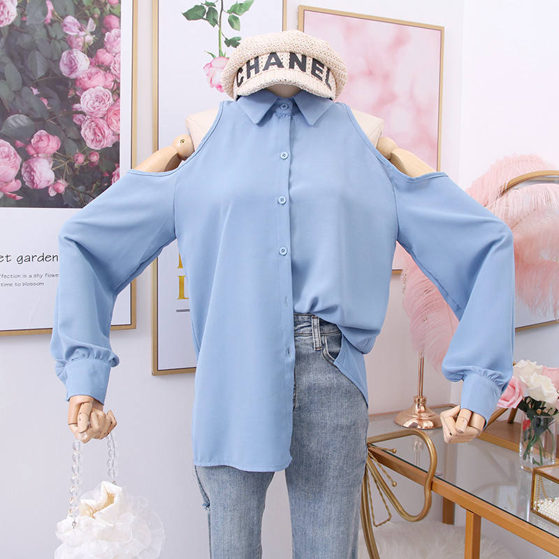 Cămașă modernă de damă cu guler clasic și umerii goi în mai multe culori