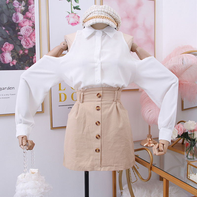 Cămașă modernă de damă cu guler clasic și umerii goi în mai multe culori