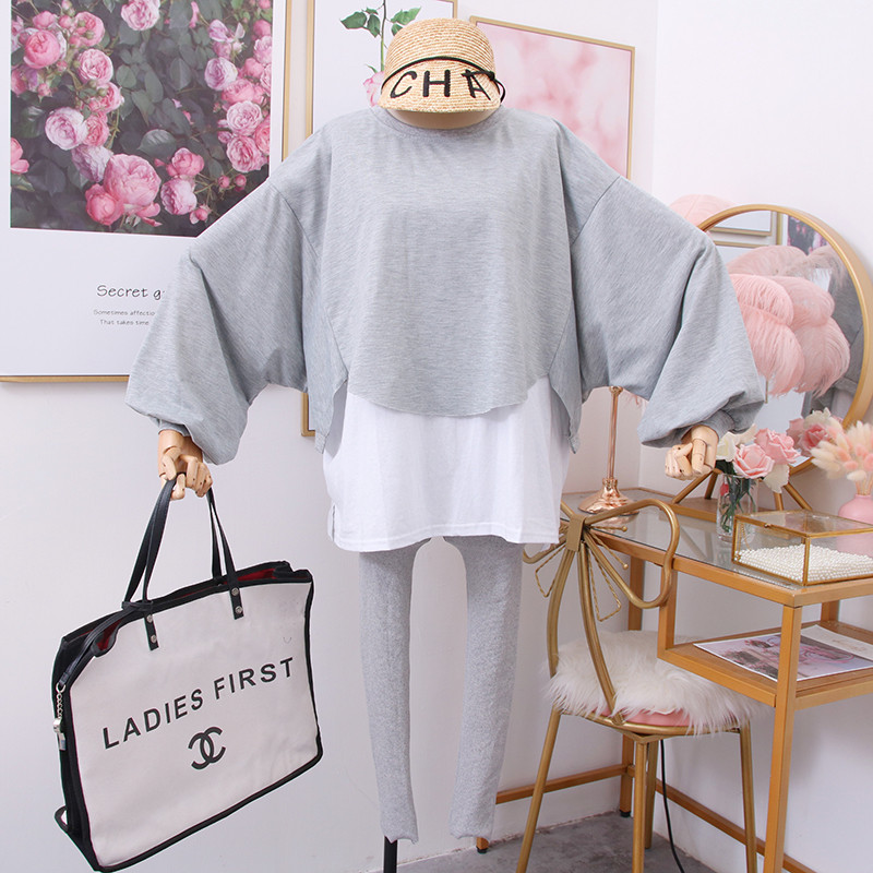 Set de dama modern din doua parti bluza + jambiere in gri si negru