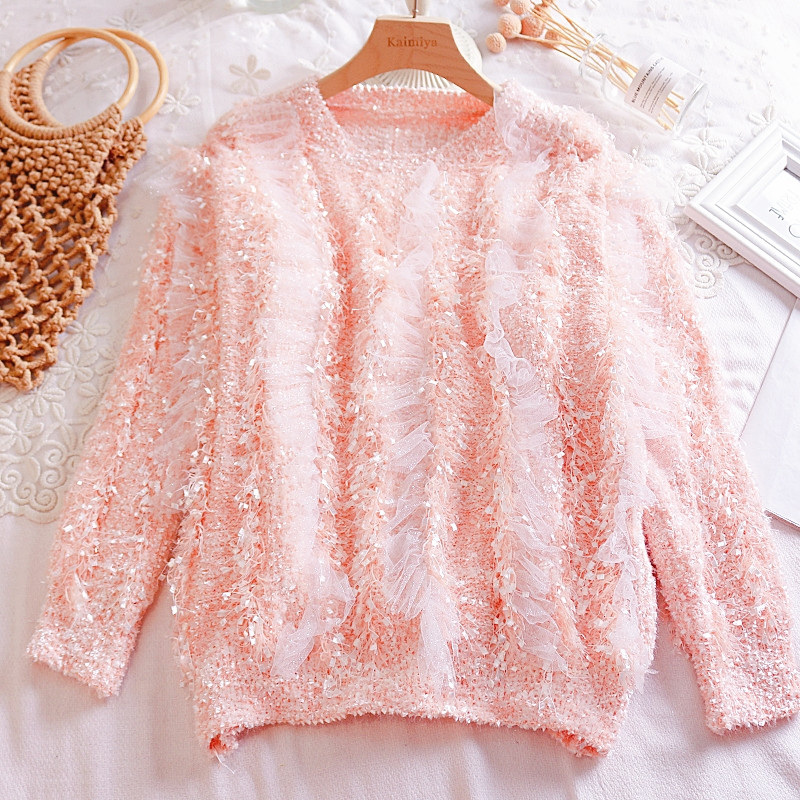 Modern női pulóver tüllvel, különböző színekben