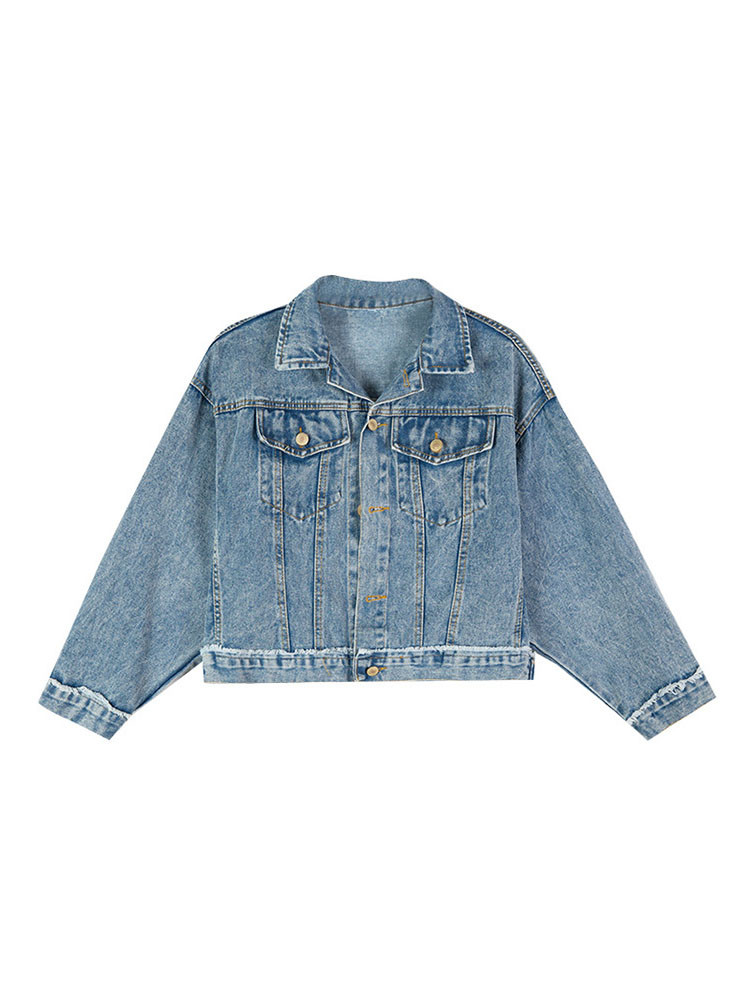 Γυναικείο τζιν μπουφάν με κλασικό γιακά σε μπλε χρώμα