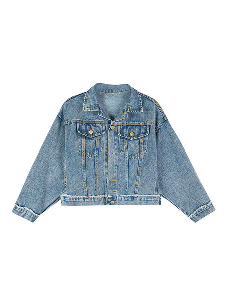 Γυναικείο τζιν μπουφάν με κλασικό γιακά σε μπλε χρώμα