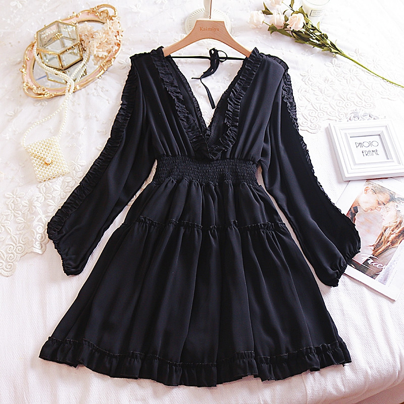 Rochie modernă de damă cu decolteu spitz și mâneci lungi în trei culori