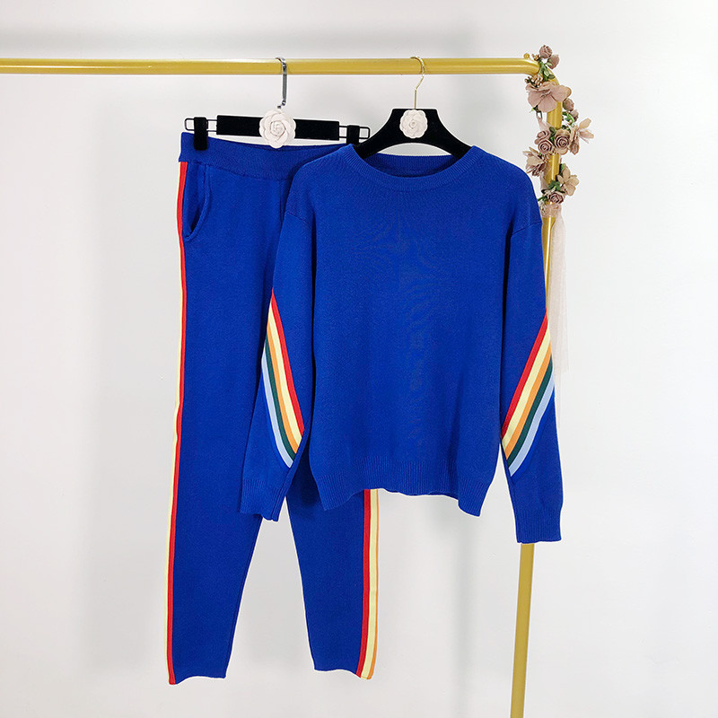 Set de dama pulover din tricot subtire + pantaloni cu margine