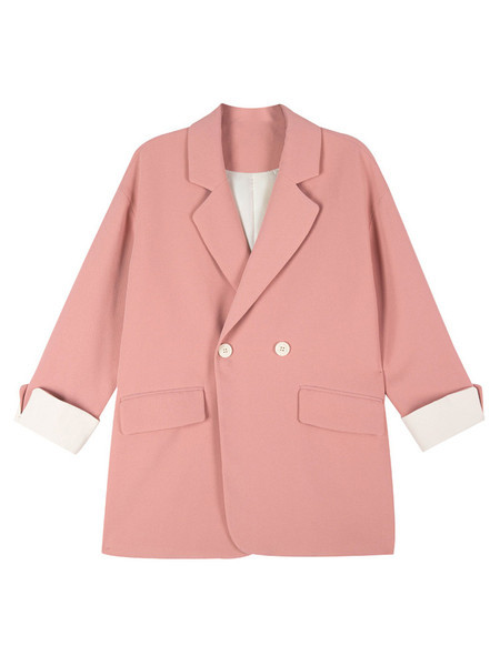 Modern női kabát spitz nyakkivágással, rózsaszín és fekete színben