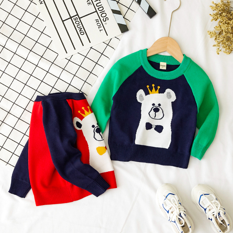 Детски пуловер за момчета в два цвята с О-образно деколте 