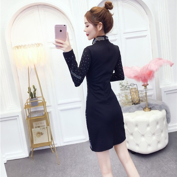 Rochie de dama modern model nou in negru cu pietre