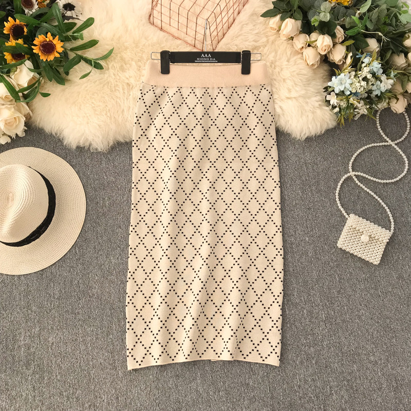 Fusta de dama moderna cu talie inalta in bej si negru