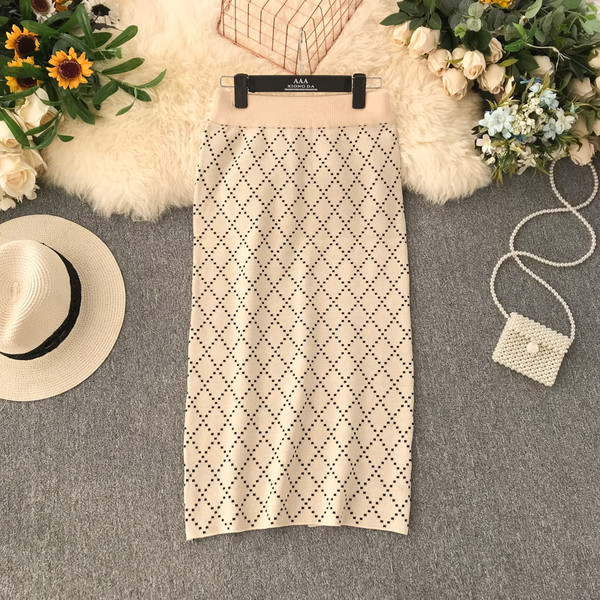 Fusta de dama moderna cu talie inalta in bej si negru